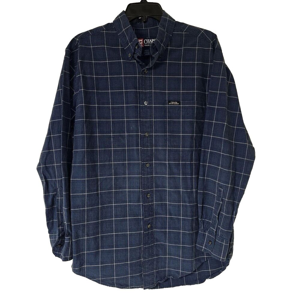 Chaps Ralph Lauren Mens Medium Plaid Button Down VTG 100% Cotton